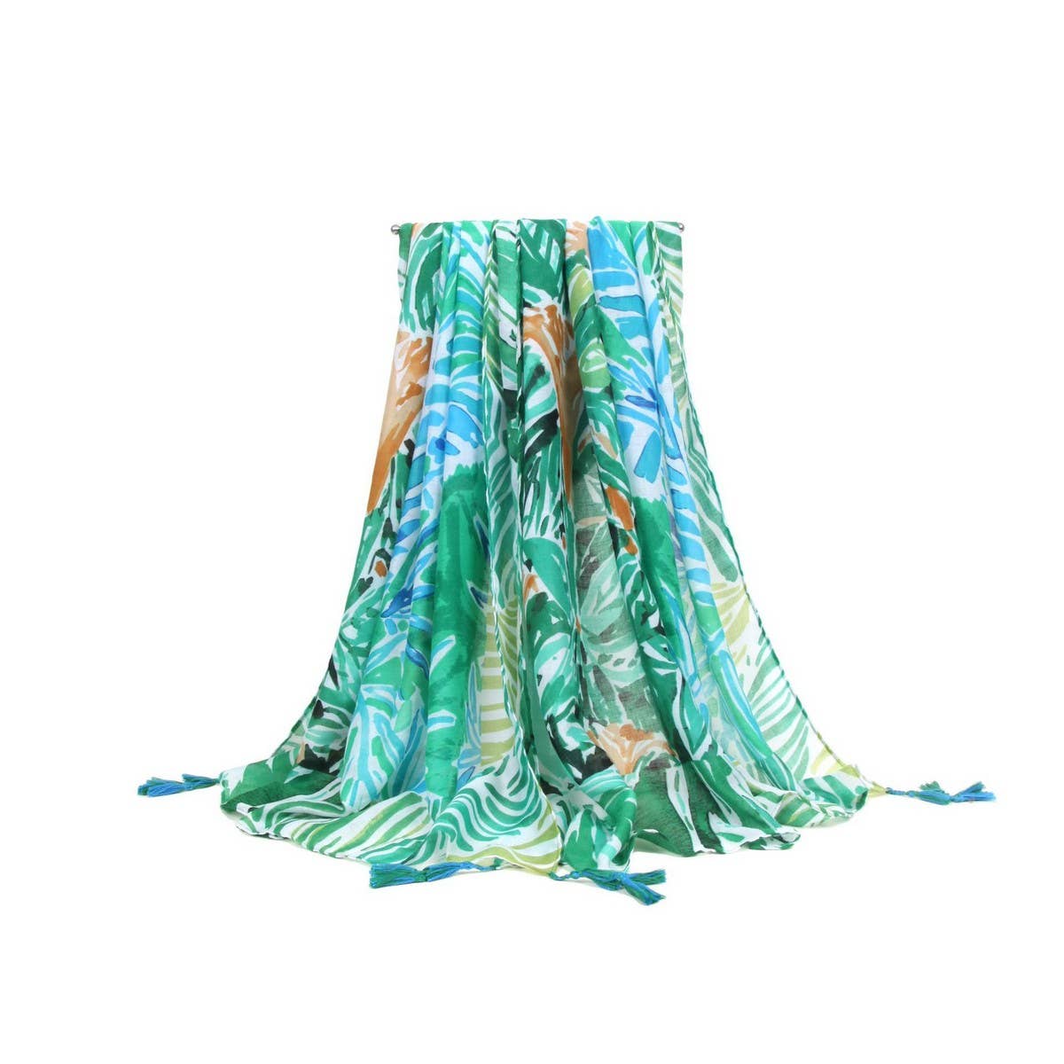 Banana Leaf Print Scarf - Green Summer Beach Wrap_CWASC0676