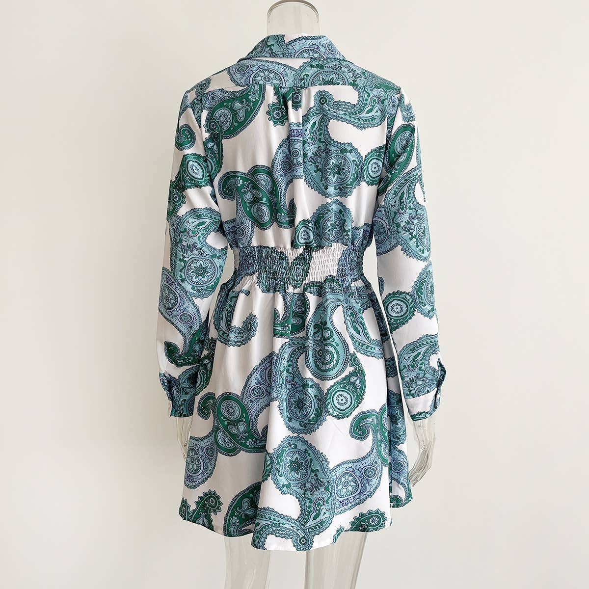 VINTAGE PAISLEY PRINT SHIRT NECK DRESS