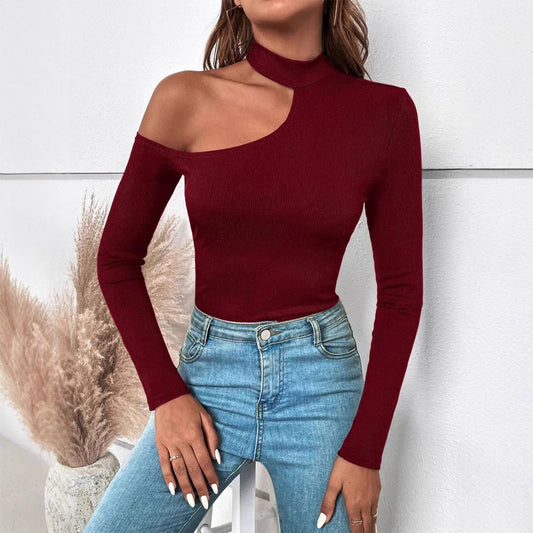 ASYMMETRICAL NECKLINE SOLID COLOR KNIT BASE