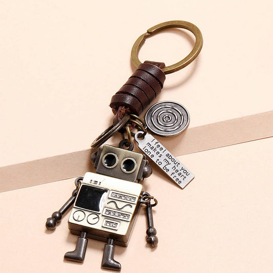 VINTAGE BRAIDED ROBOT COWHIDE KEYCHAIN