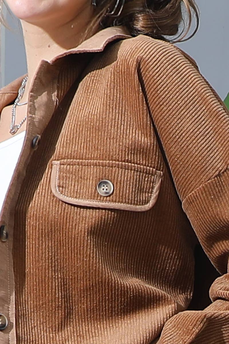 CWOJA703_LONG SLEEVE BUTTONED FRONT POCKETS CASUAL SHACKET