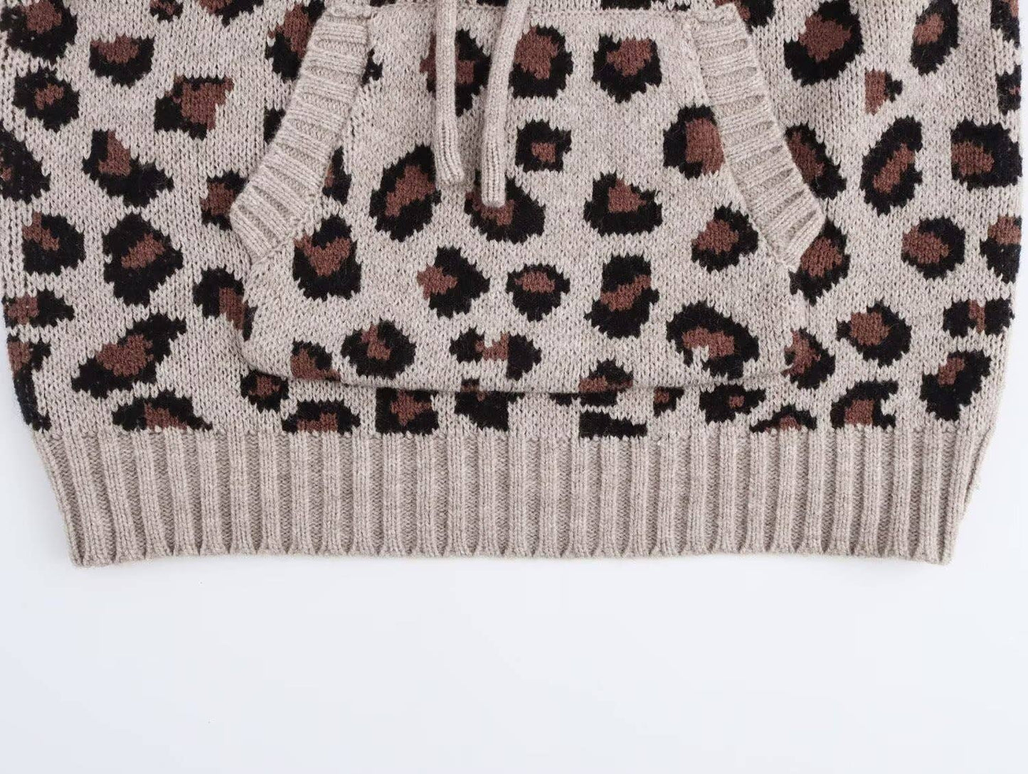 LEOPARD PRINT JACQUARD HOODED KNIT JUMPER
