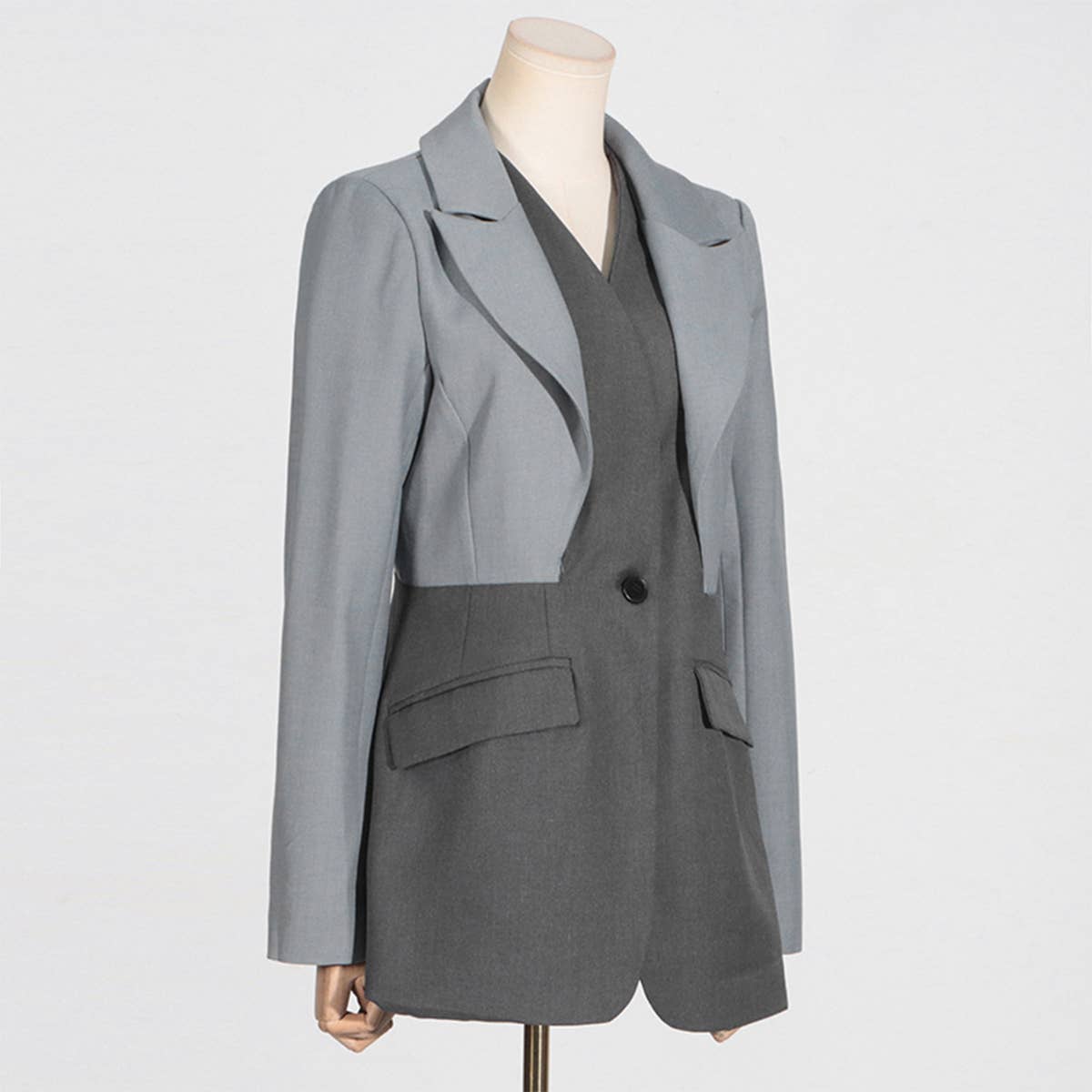 Colorblock Slim Fit V-Neck Casual Blazer