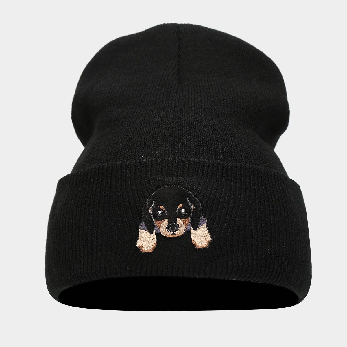 CUTE PUPPY HEAD KNITTED HAT WITH CURLED BRIM_CWAH2068