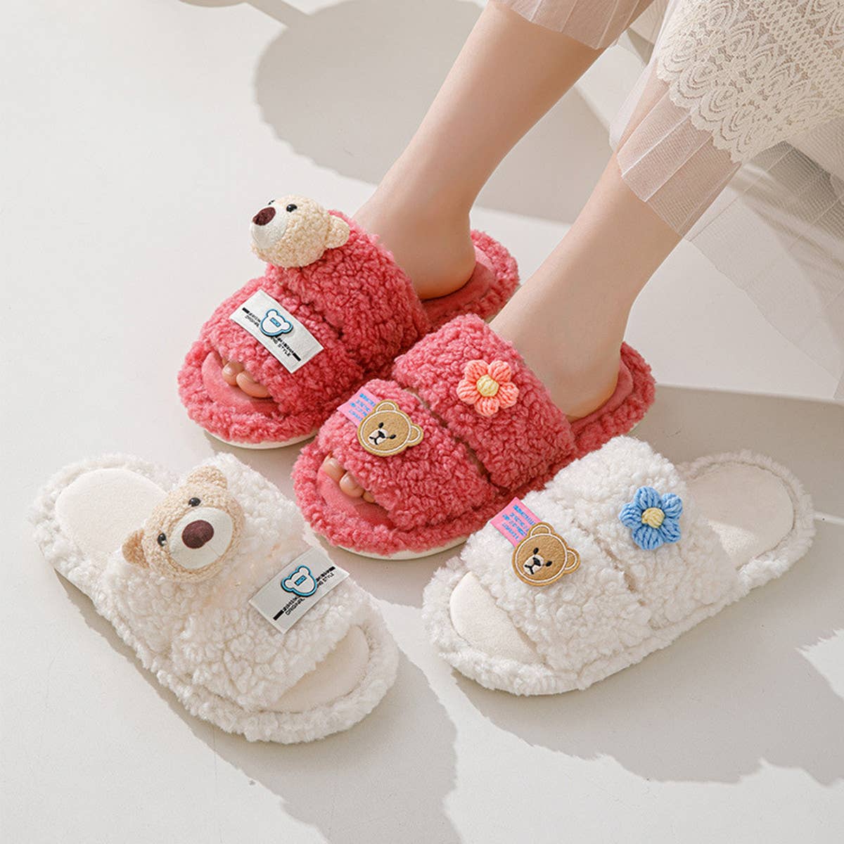 HOME DOUBLE BAR CARTOON OPEN COTTON SLIPPERS