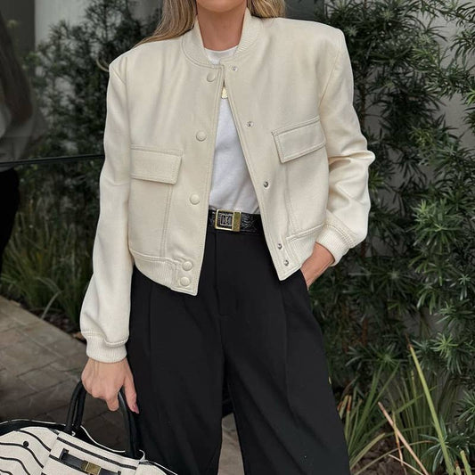 STYLE SOLID SHORT SINGLE-BREASTED JACKET