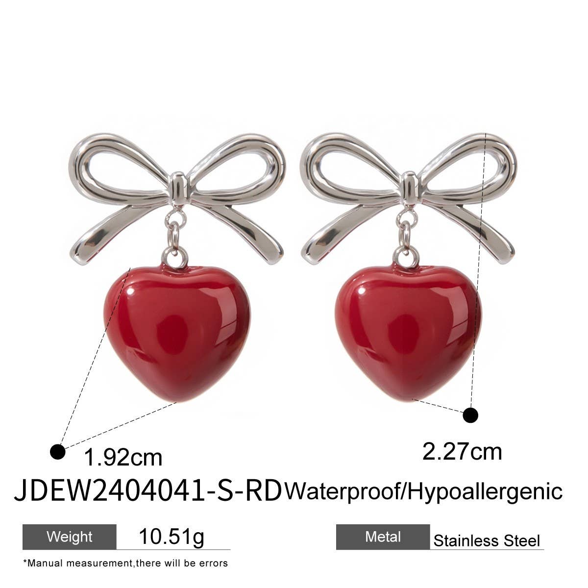 BOW WITH A HEART-SHAPED OIL DROP EARRINGS_CWAJE1881