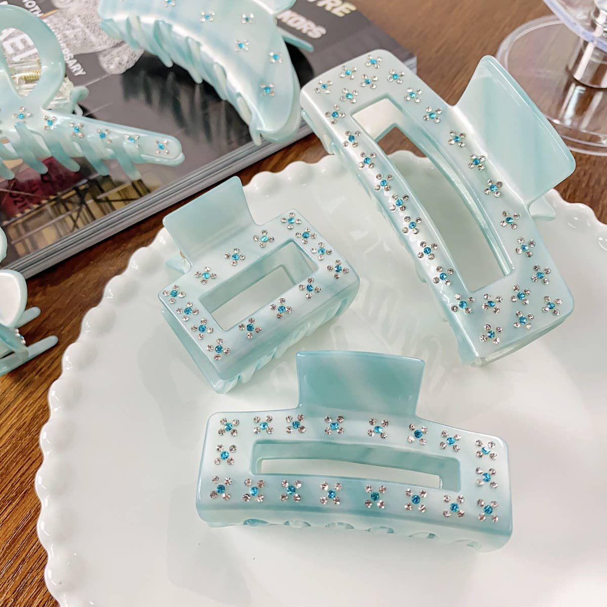 Sky Blue Hair Claw, Luxe Large Rhinestone Clip_CWAHA1595