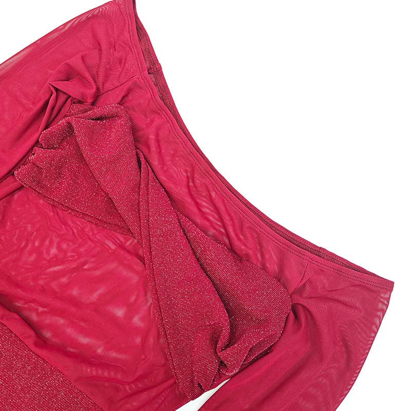 Off Shoulder Sheer Glitter Mesh Dress