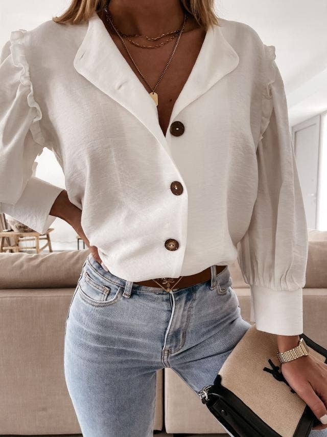 STYLISH BUTTON-DOWN SHIRT WITH WOODEN EARS