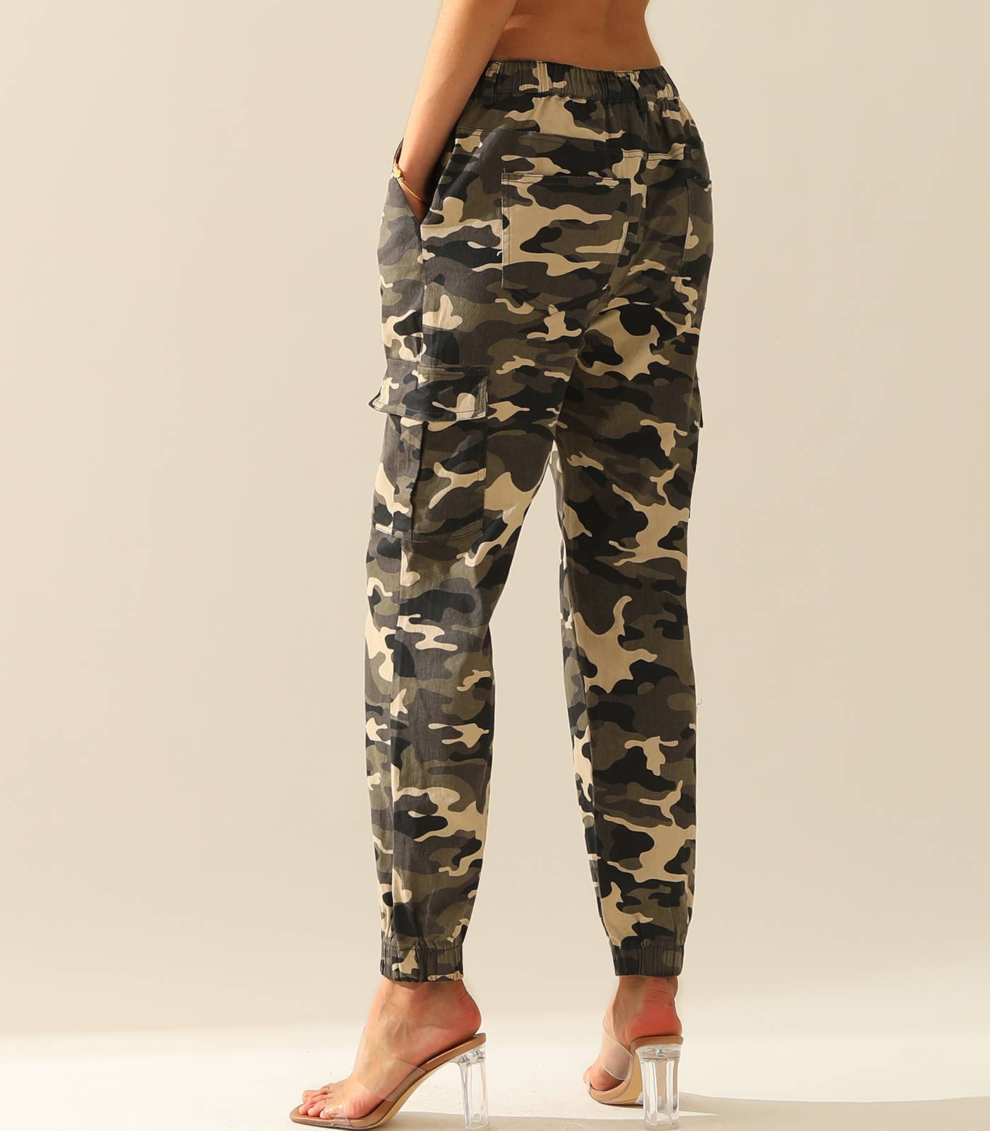 CWBLP400-1_Elastic Waist Camo Cargo Pants Cotton Work Pants
