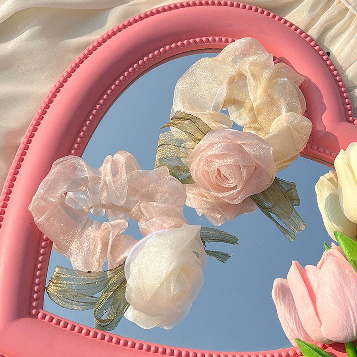 XIANMEI MESH ROSE HAIR RING RUBBER BAND HAIR ROPE_CWAHA3713