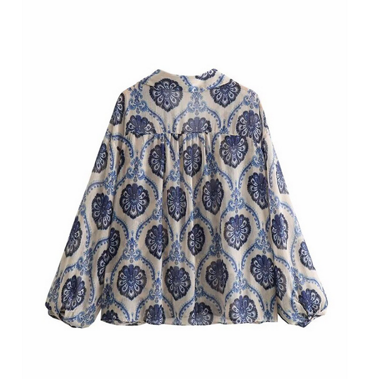 Metallic Print Blouse ? French Style Fall Top