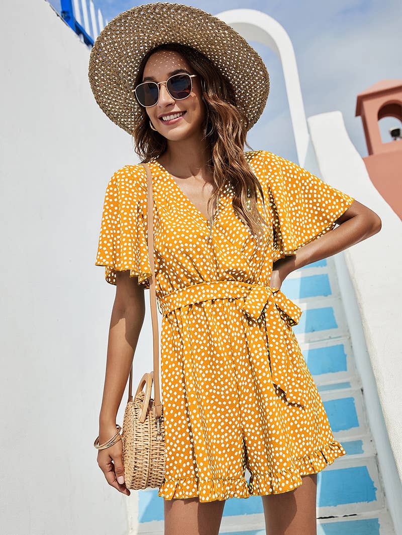 TEMPERAMENT DEEP V LACE-UP WAISTLINE ROMPER