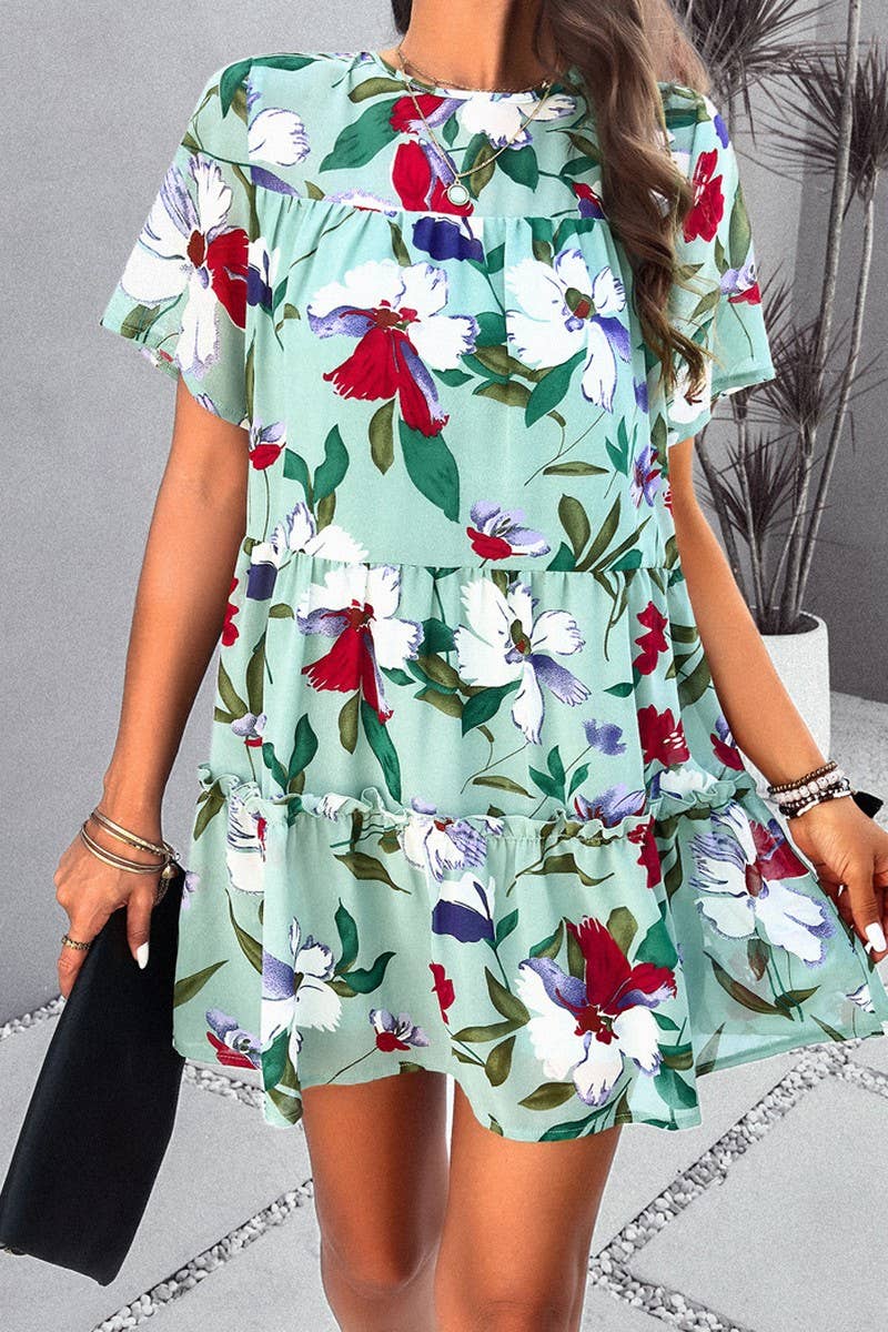 CWDSD7136_2025 LEISURE HOLIDAY PRINT SHORT SLEEVE DRESS