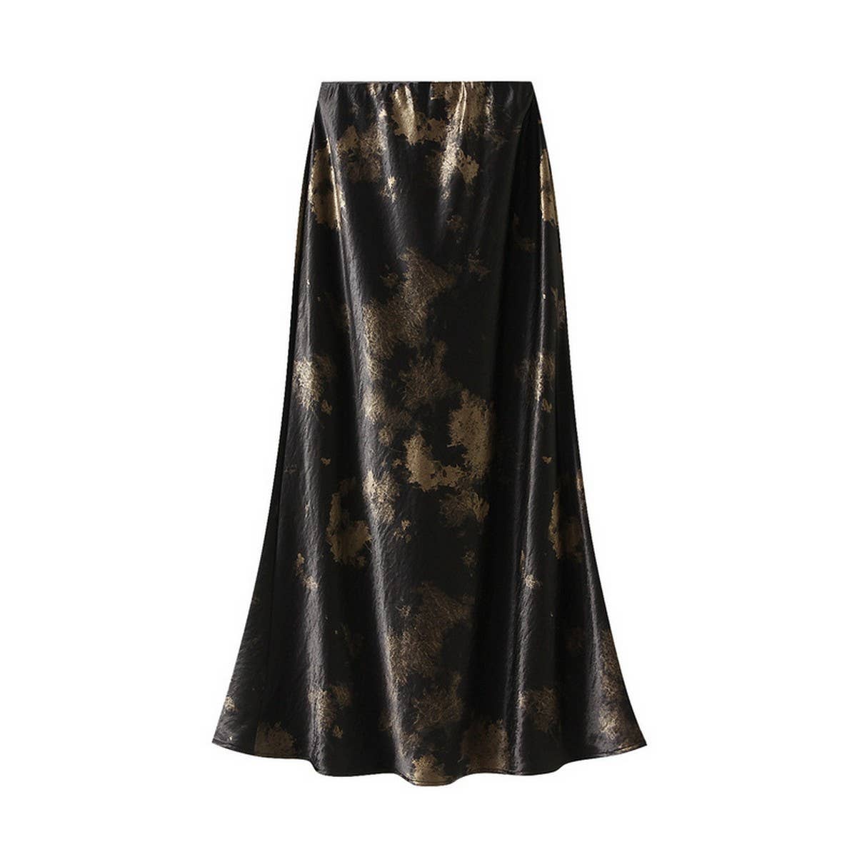 Tie-Dye Satin Print Fishtail Midi Skirt