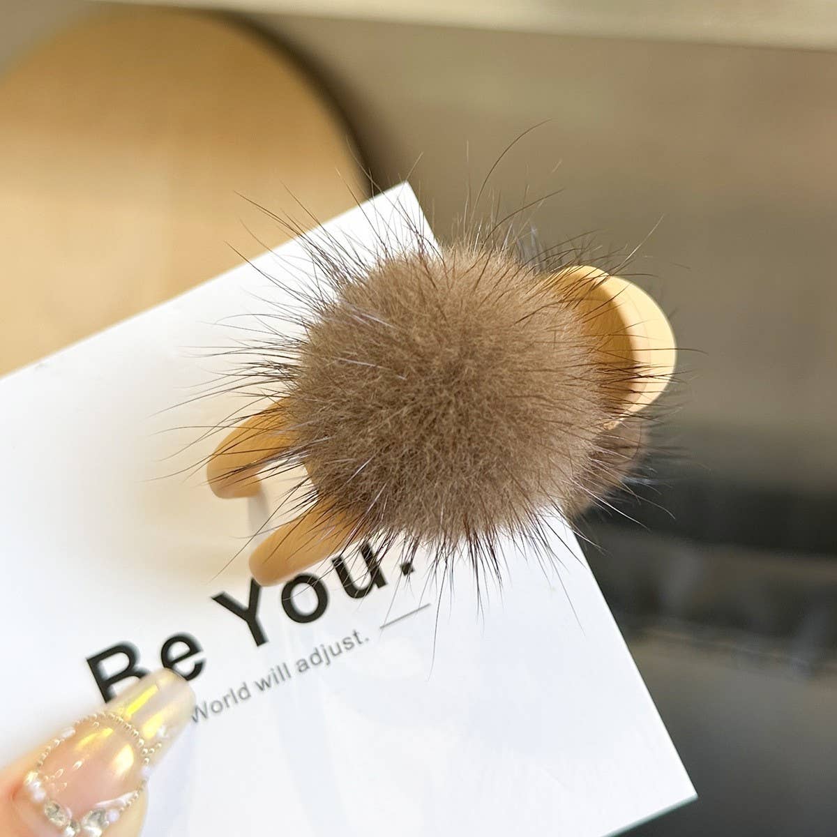 Mink Fur Ball Hair Claw - Cute Winter Fluffy Clip