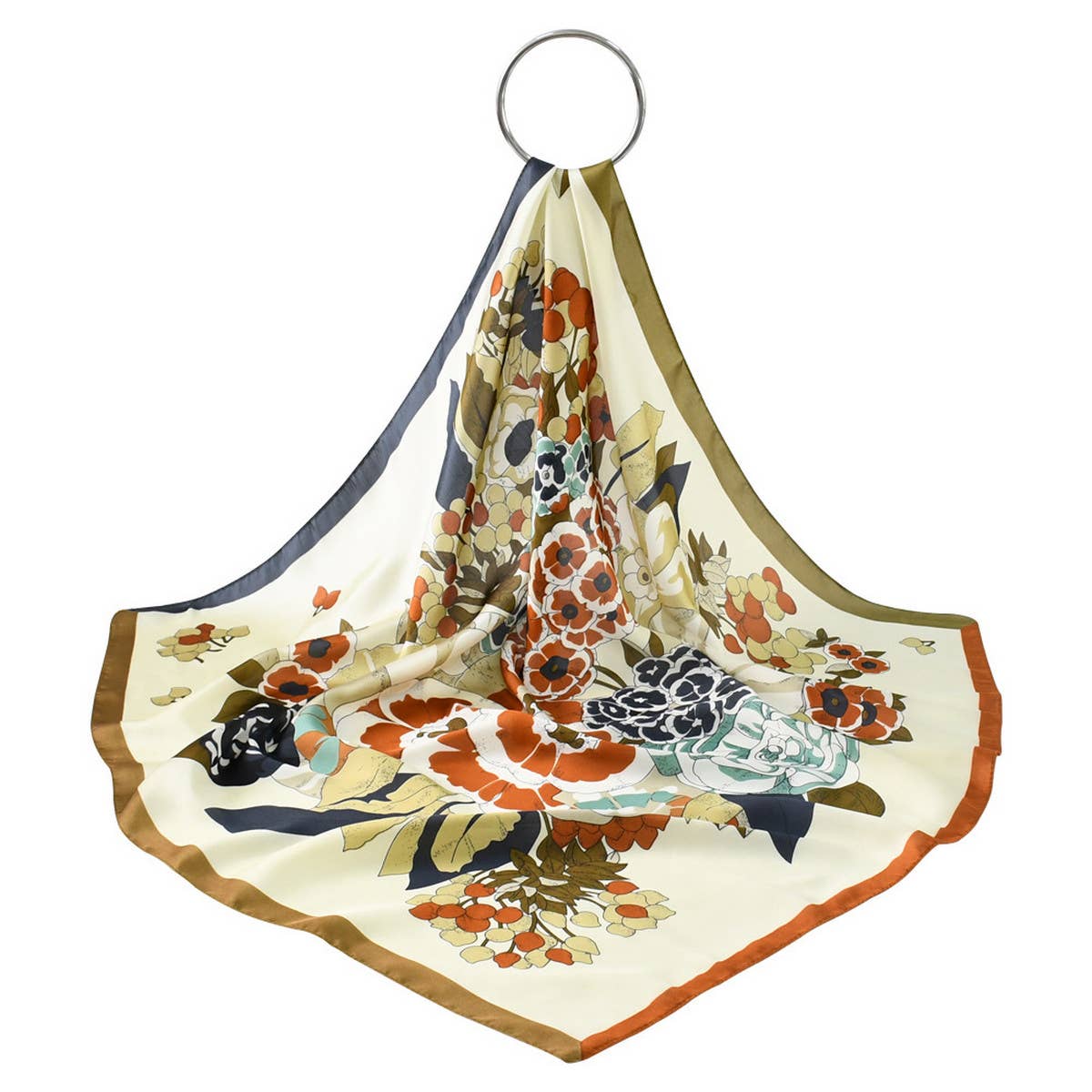 Elegant Floral Satin Scarf for Work & Sun Protecti