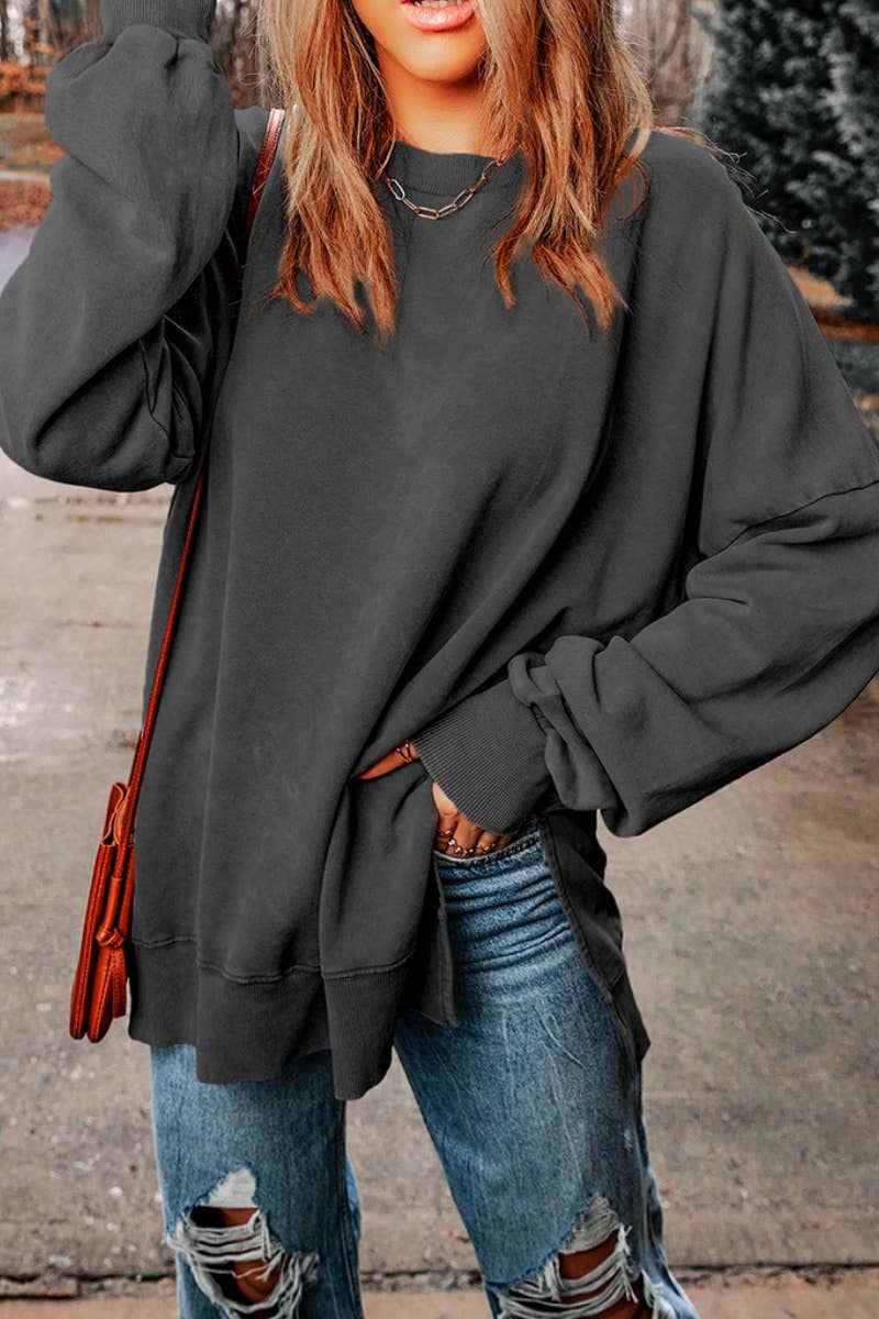 CWOHOL1055_SOLID COLOR CREW-NECK LONG-SLEEVED SLIT HOODIE