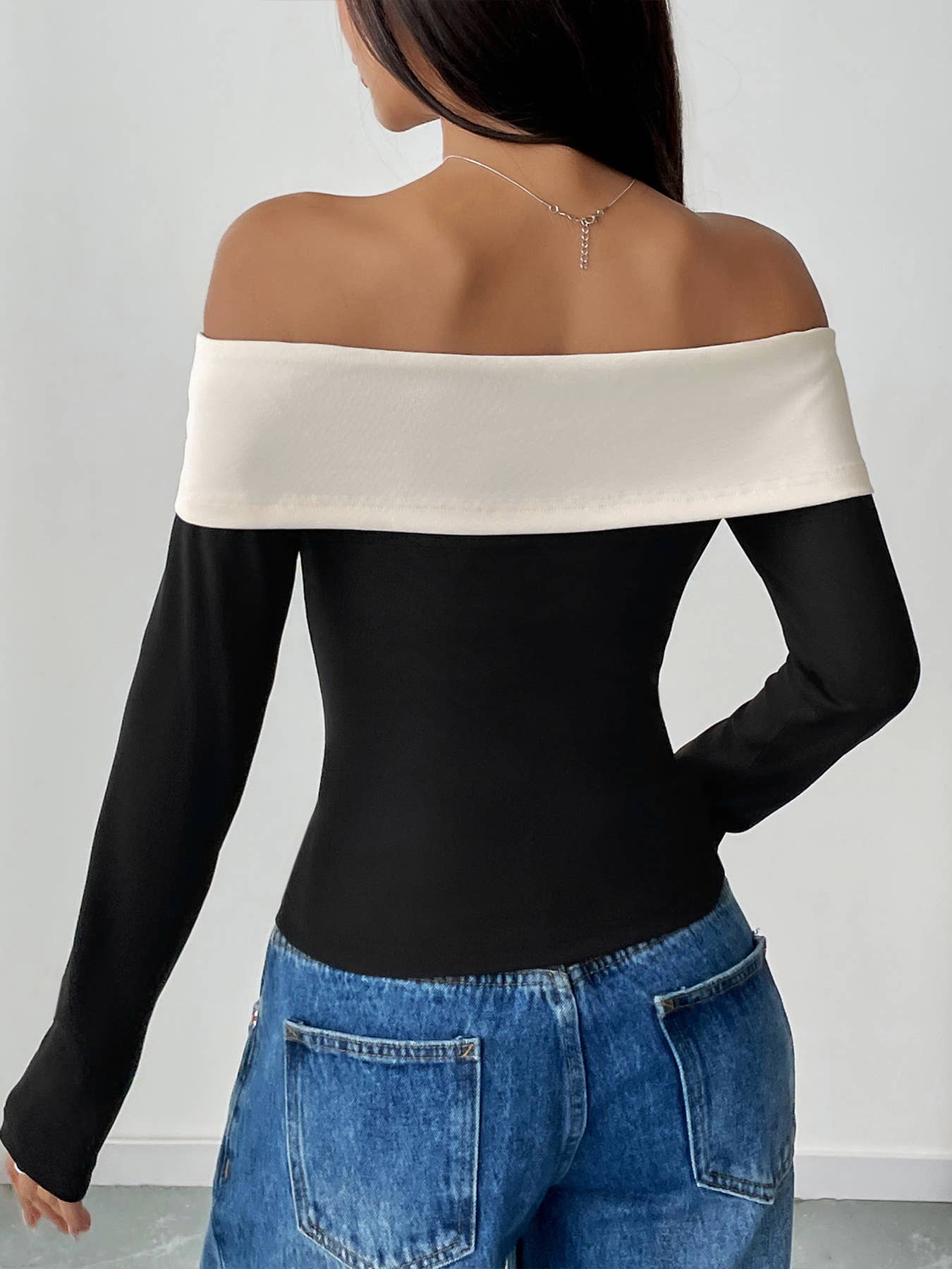 FASHION OFF-THE-SHOULDER BOW LONG-SLEEVED T-SHIRT
