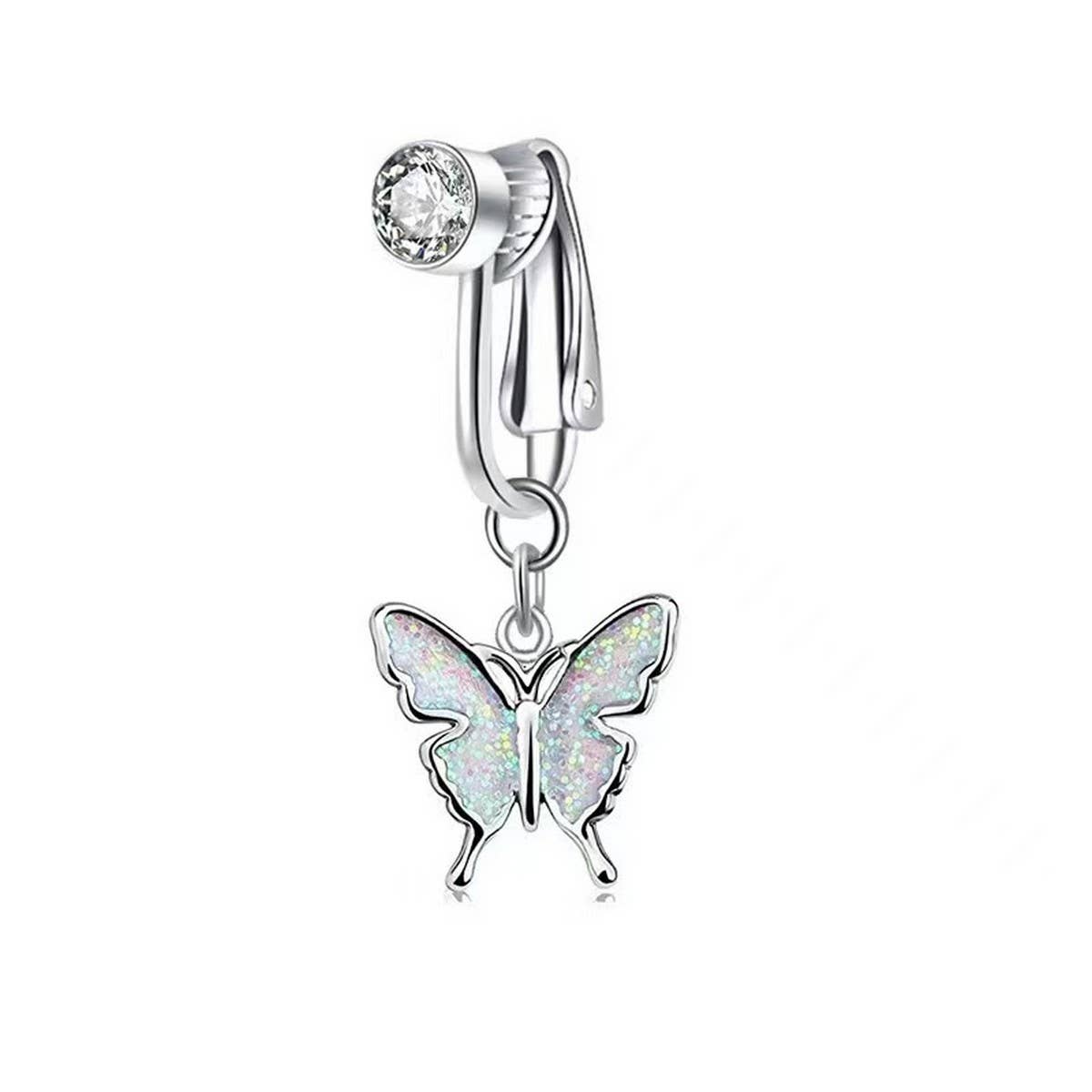 Non-Pierced Butterfly Oil Drop Belly Button Clip_CWMM9469