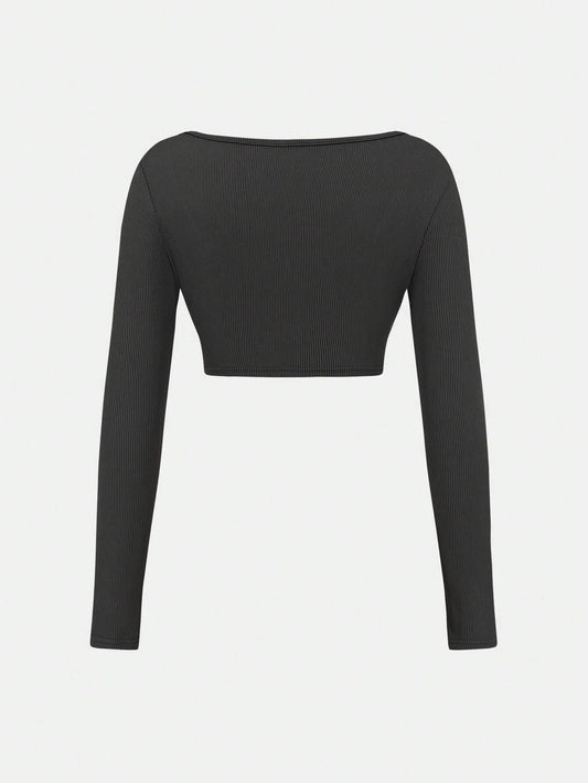 V-NECK CROP SEXY SHORT LONG-SLEEVED TOP