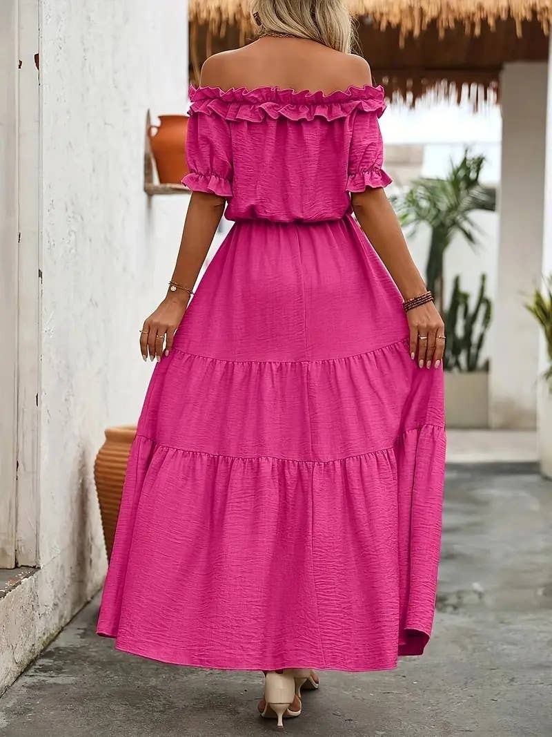 One-shoulder,cinched waist and side-slit dress