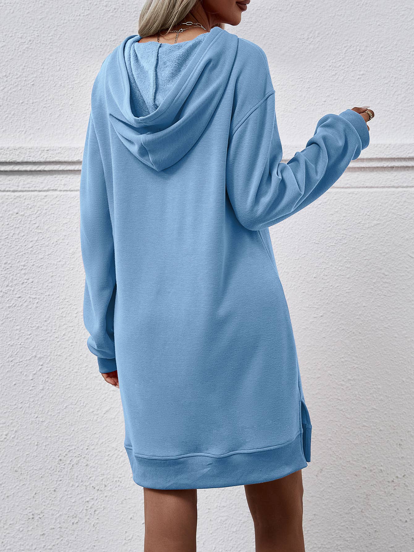 Hooded long-sleeved kangaroo pocket split dress