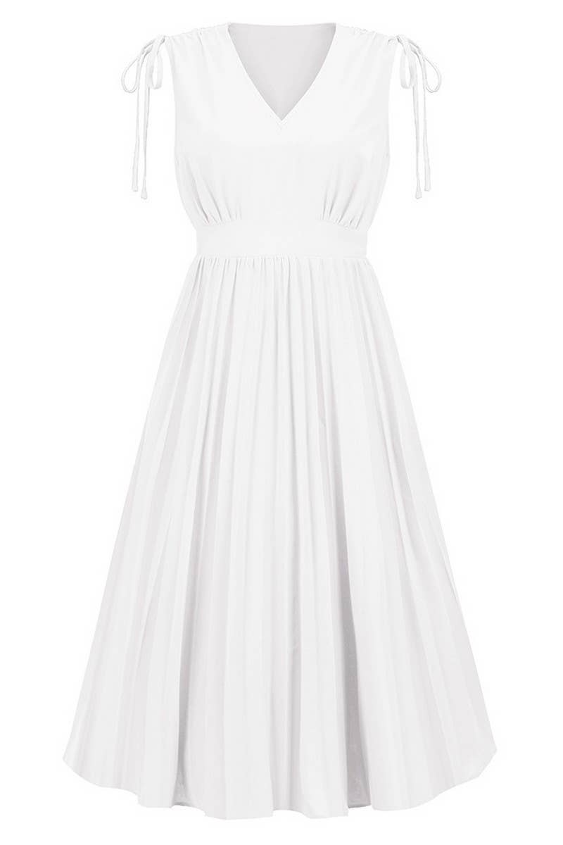 CWDMD2207_SLIM PLEATED SKIRT SEXY V-NECK DRESS