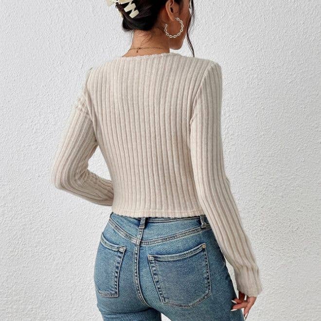 SLIM-FIT CREW NECK LONG SLEEVE PIT STRIP SWEATER