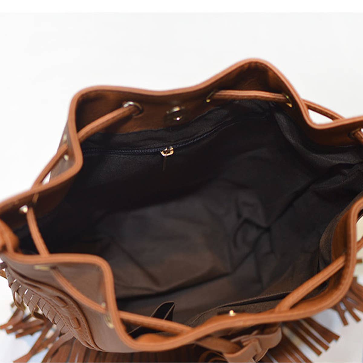 WOMEN LEATHER TASSEL BUCKET BAG_CWAB0791
