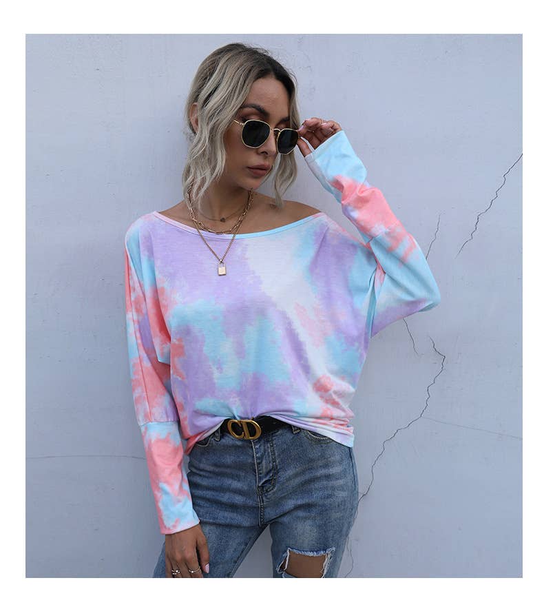 Round-neck fashionable loose tie-dye T-shirt