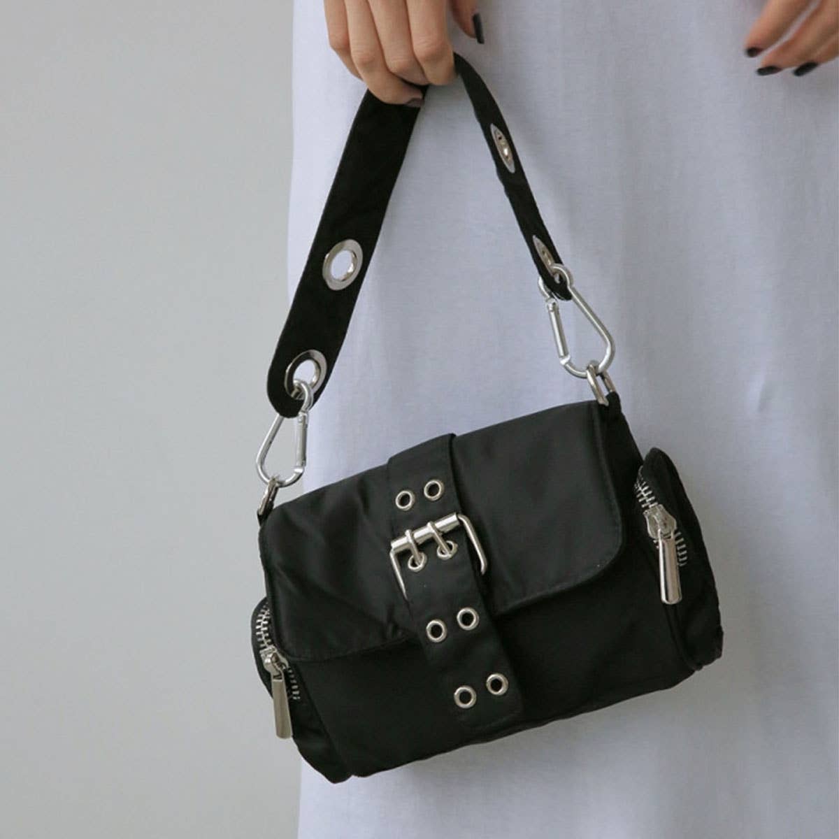 Retro double-button Oxford fabric square bag