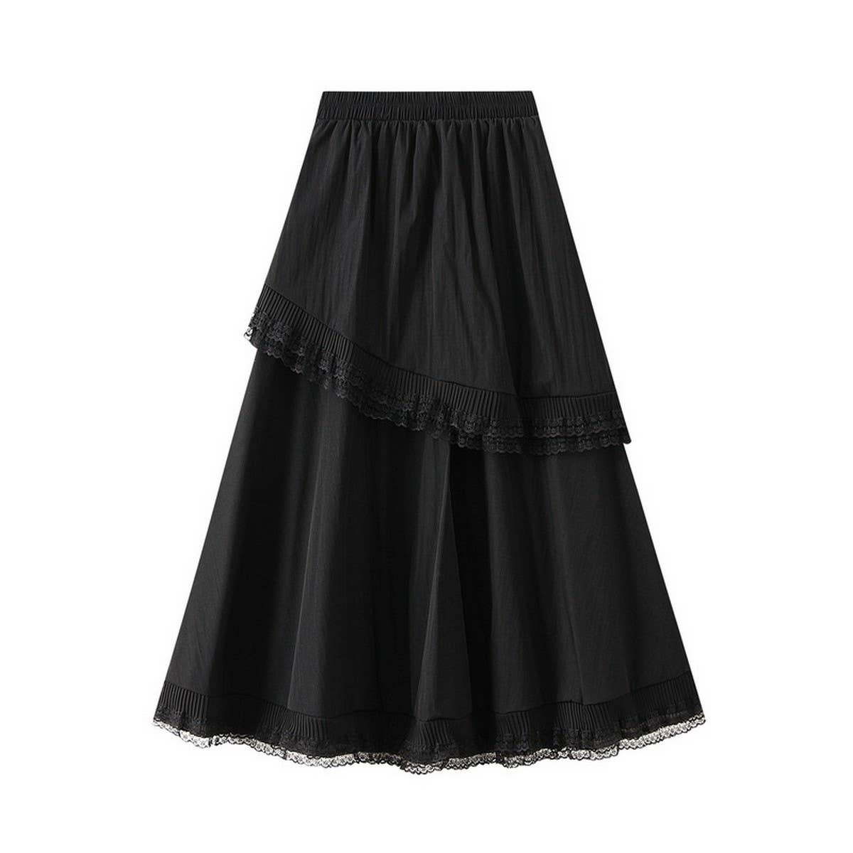 Lace Patchwork Ruffle Hem High-Waist Maxi Skirt