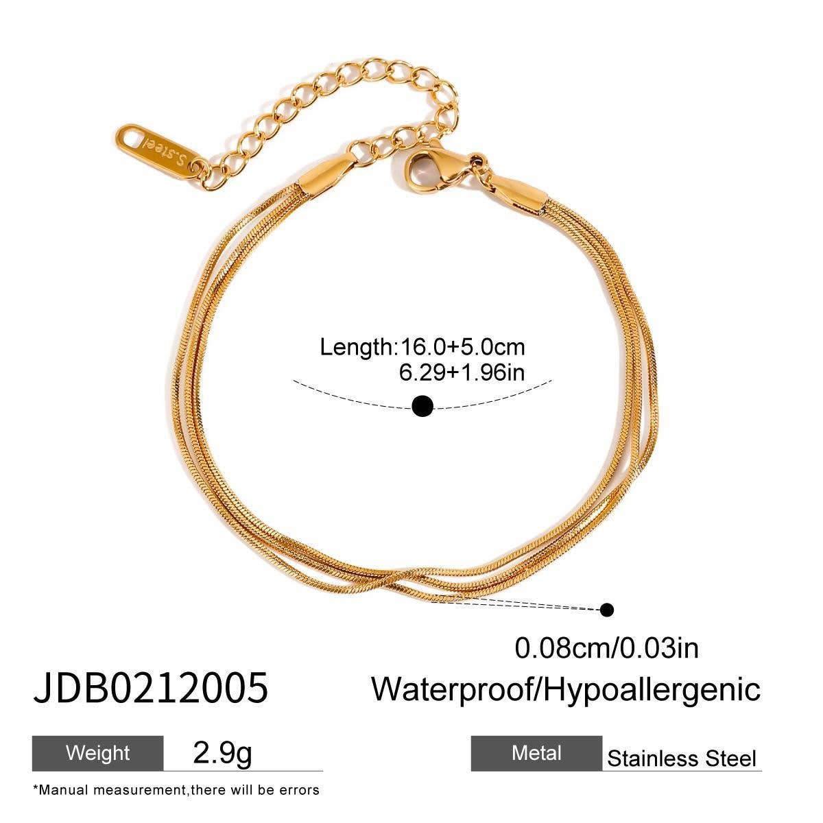 18K Gold Triple Layer Square Snake Chain Bracelet_CWAJE4745