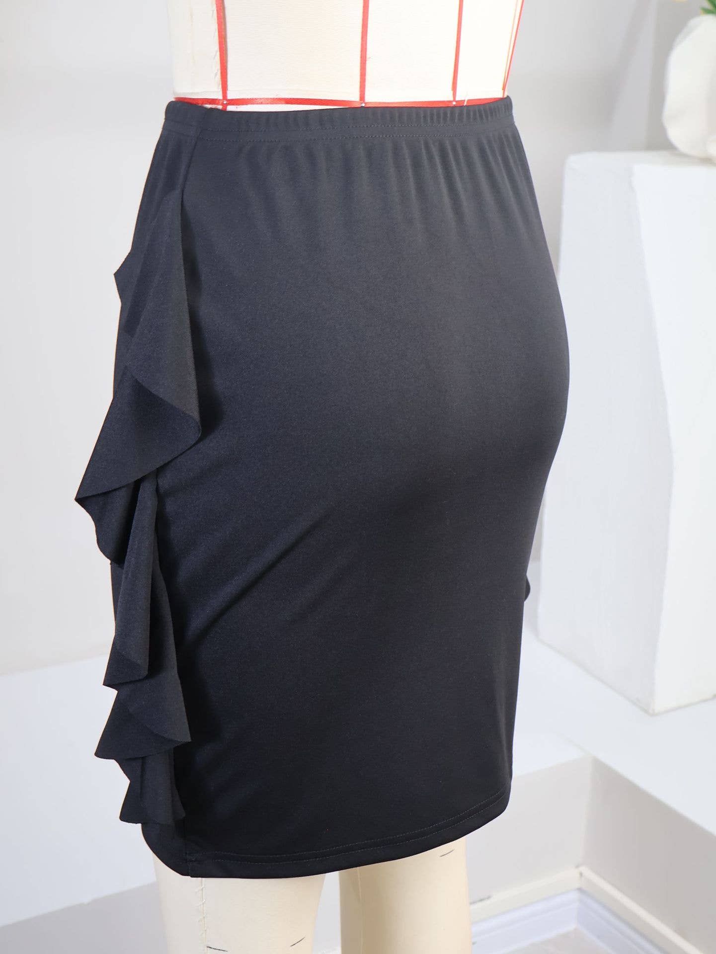 Double side ruffled hem knit skirt in solid color