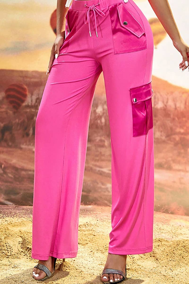 CWBMP0132_CASUAL LACE-UP POCKET CARGO WIDE-LEG PANTS