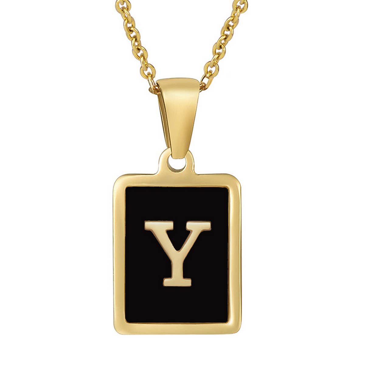 CWAJE1947_Personality Square Black Letter Necklace,Gold