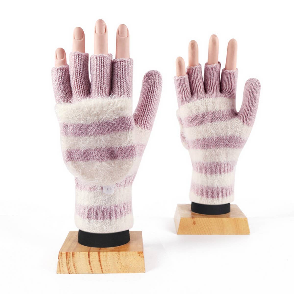 WINTER WOOL KNITTED HALF-FINGER FLAP WARM GLOVES_CWAG0403