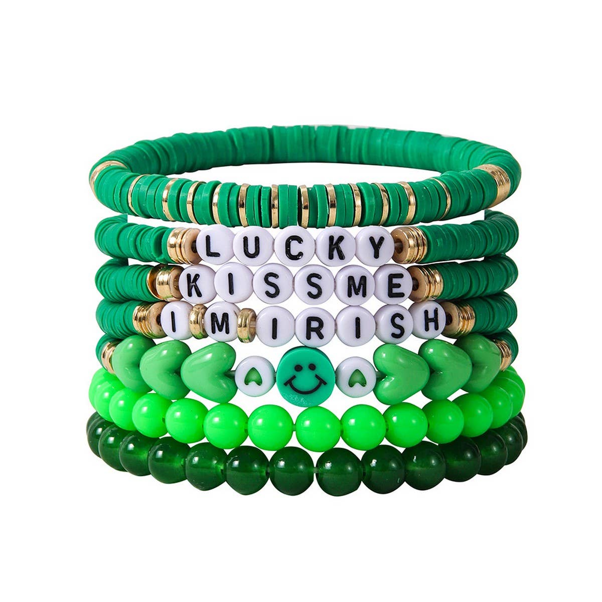 ST. PATRICK'S DAY GREEN SMILEY FACE BRACELET SET_CWMM3501