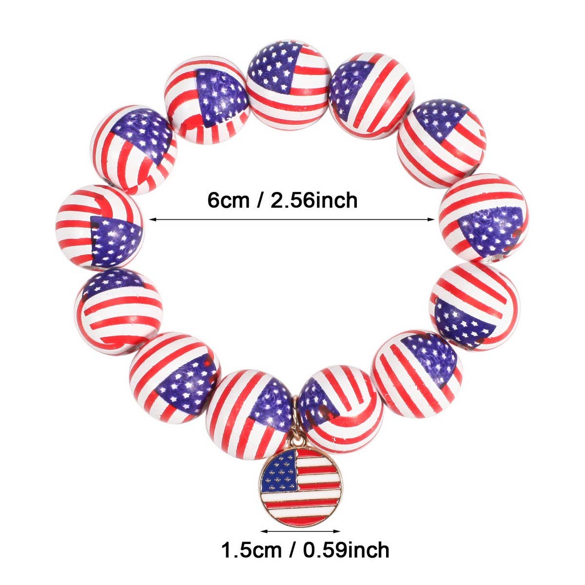 CWAJE05717_WOOD BEADED USA FLAG PATRIOTIC STRETCH BRACELET