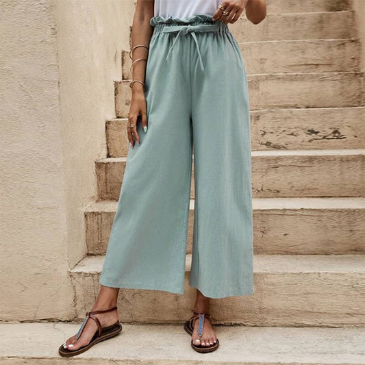 Solid color baggy nine-minute wide-leg pants