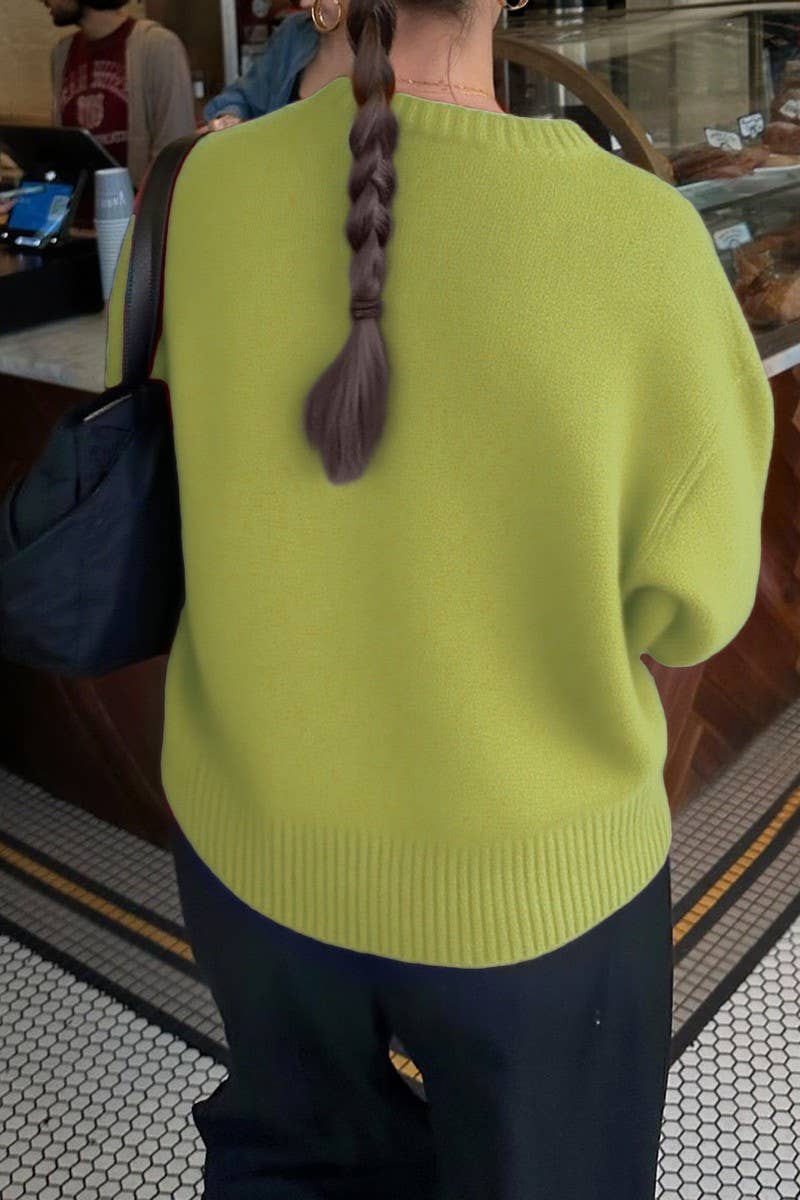 CWOSWL07508_V NECK LONG SLEEVE CASUAL KNIT TOP