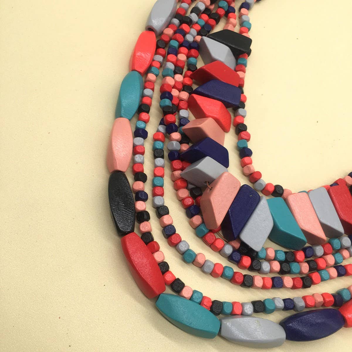 COLORFUL WOODEN MULTI-LAYERED LONG NECKLACE