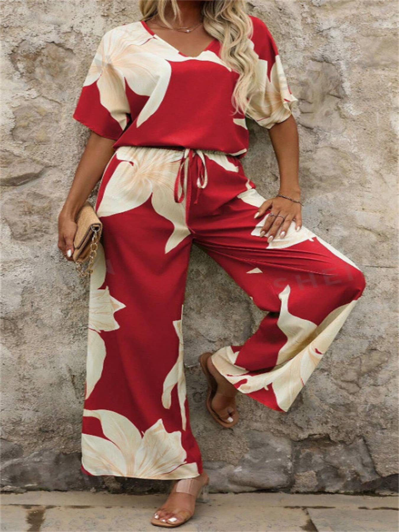 Printed fashion casual Top and long pants set