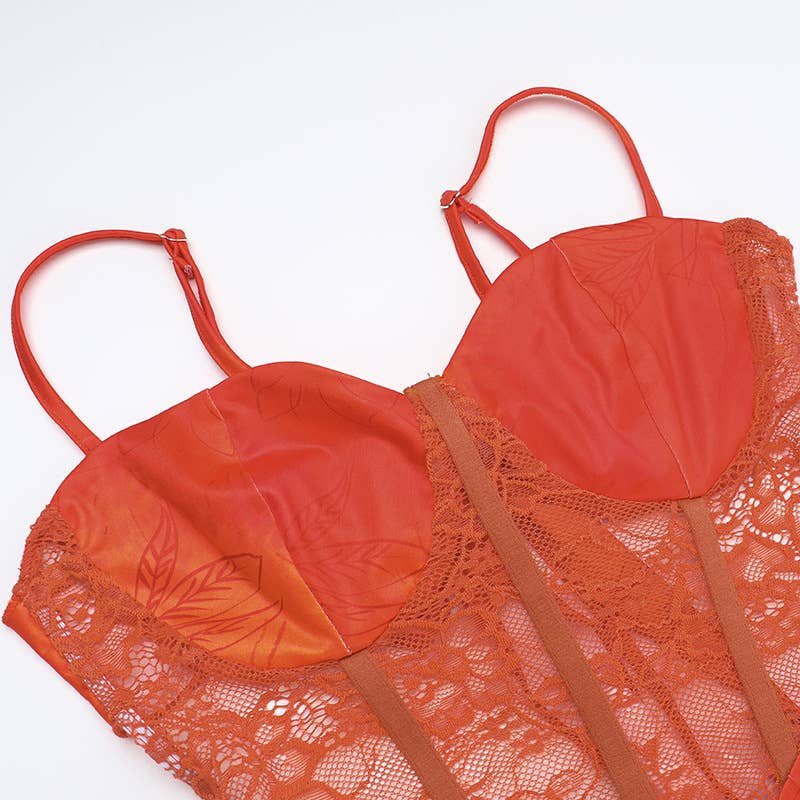 Lace corset sexy slit halter dress