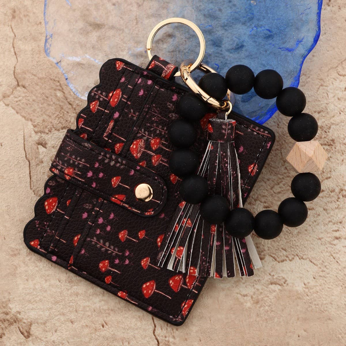 Ocean Print Fruit Card Wallet with Bead Keychain_CUAB00440