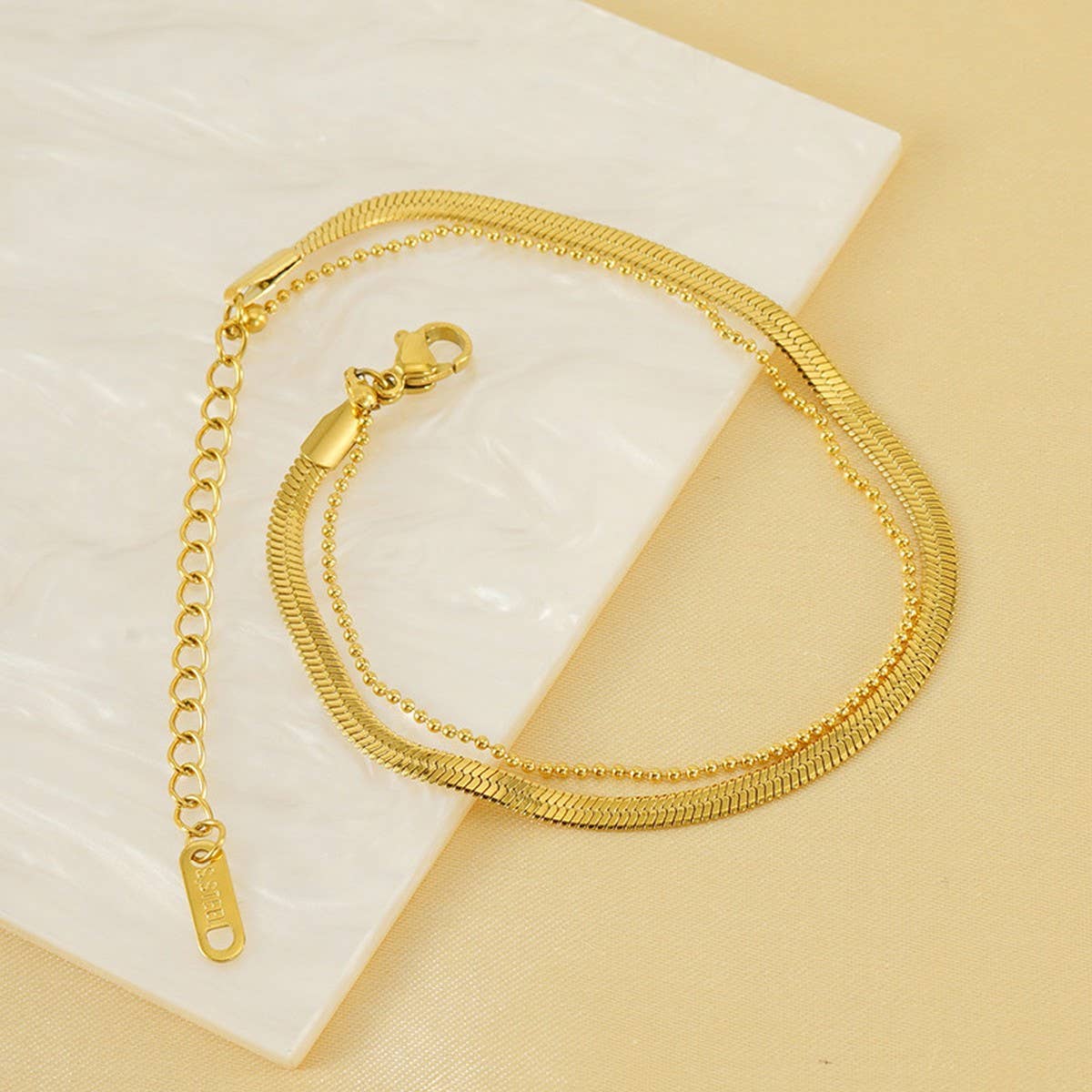 CWAJE1953_Simple Charm Double Layered Ankle Bracelet