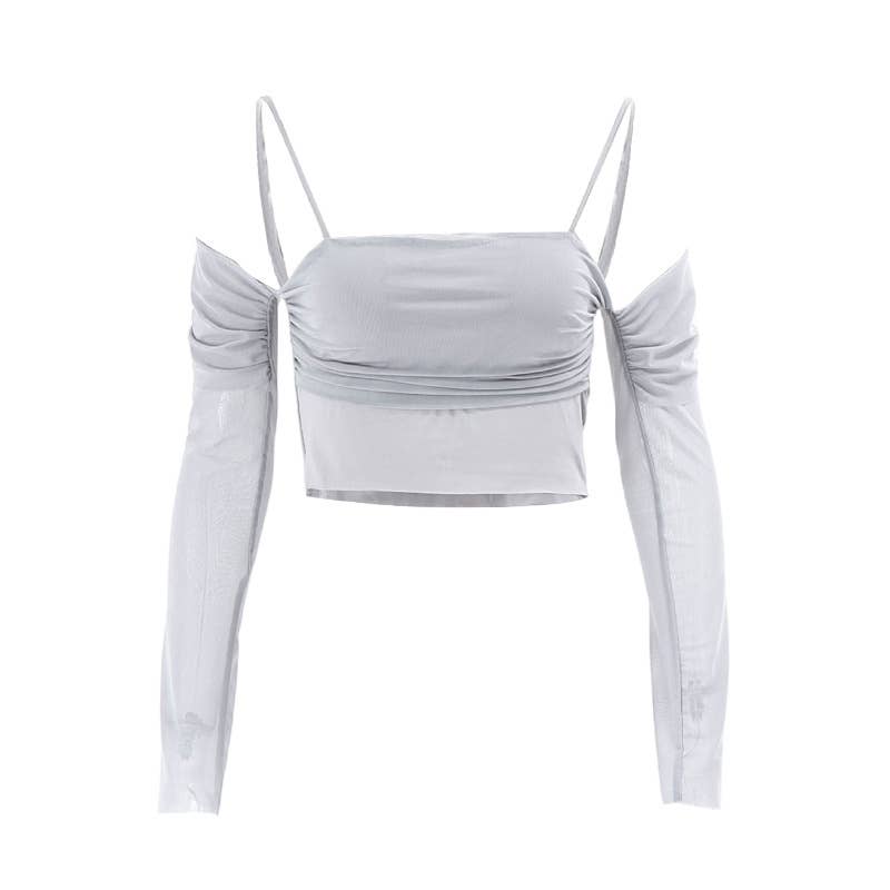 Fashionable one-shoulder strappy see-through top