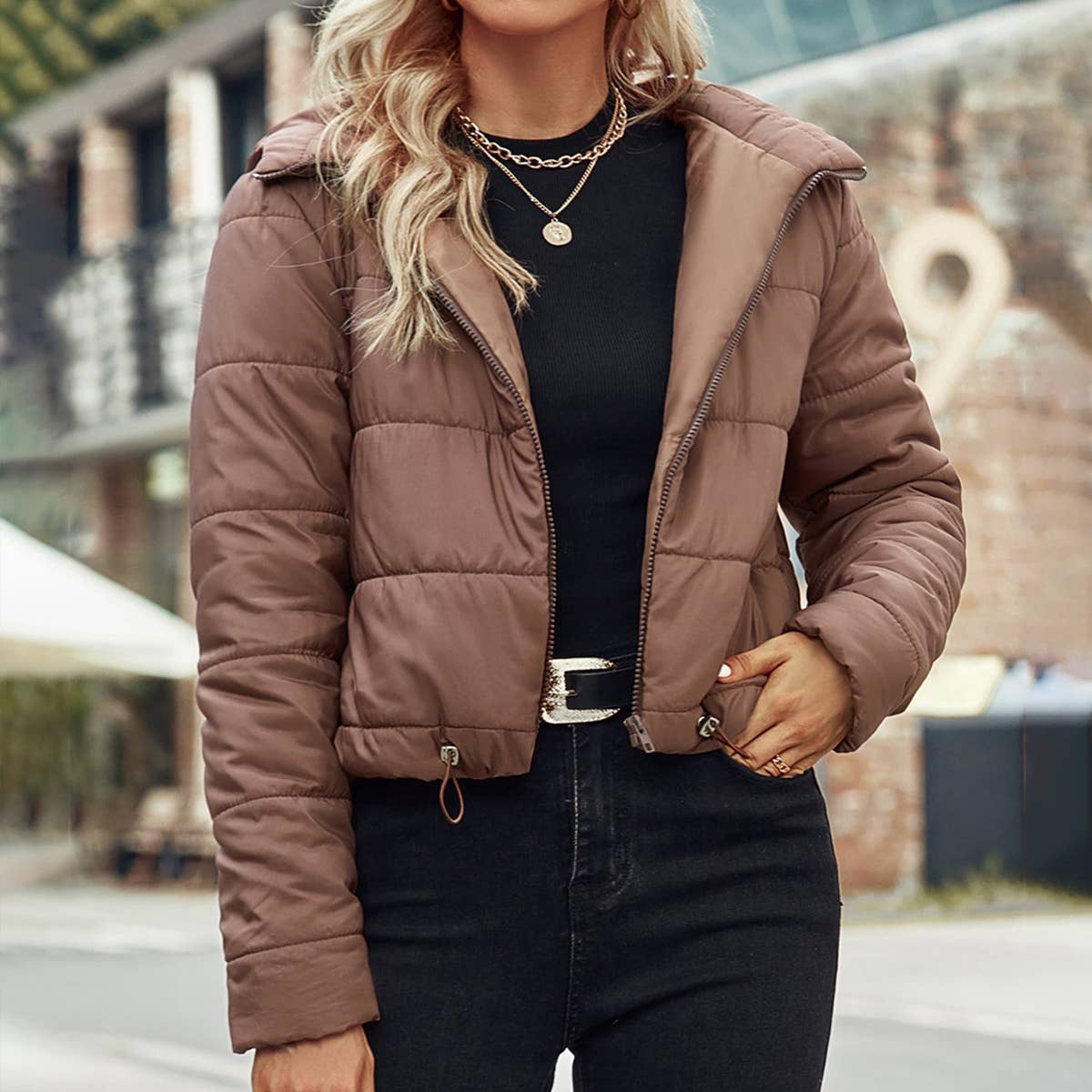 CASUAL ZIPPER PADDED JACKET HOODED JACKET